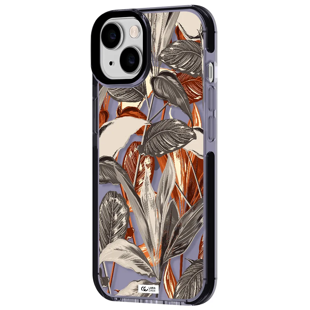 Brown Tropical Leaves Apple iPhone 14 impact Lilac Case