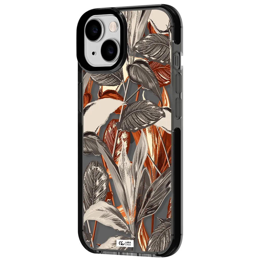 Brown Tropical Leaves Apple iPhone 14 impact Smoke Black Case