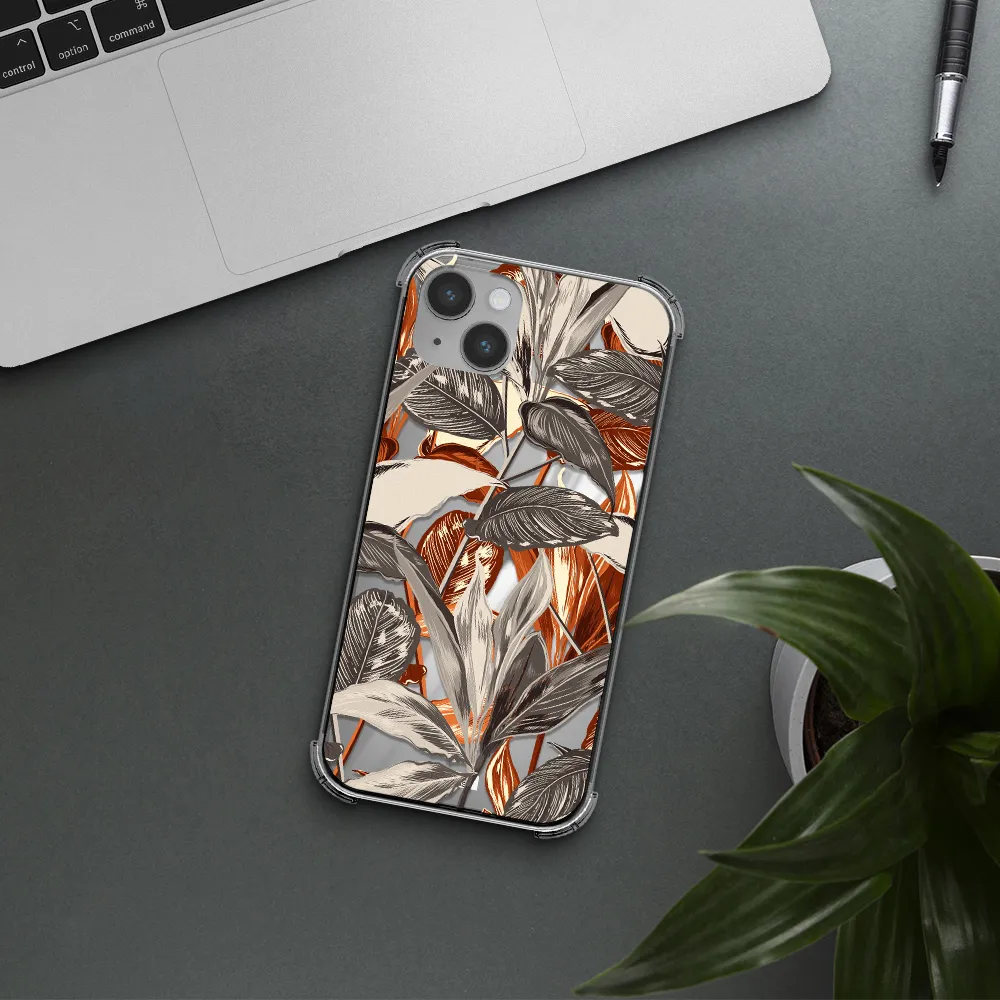 Brown Tropical Leaves Apple iPhone 14 plus Clear PC Case