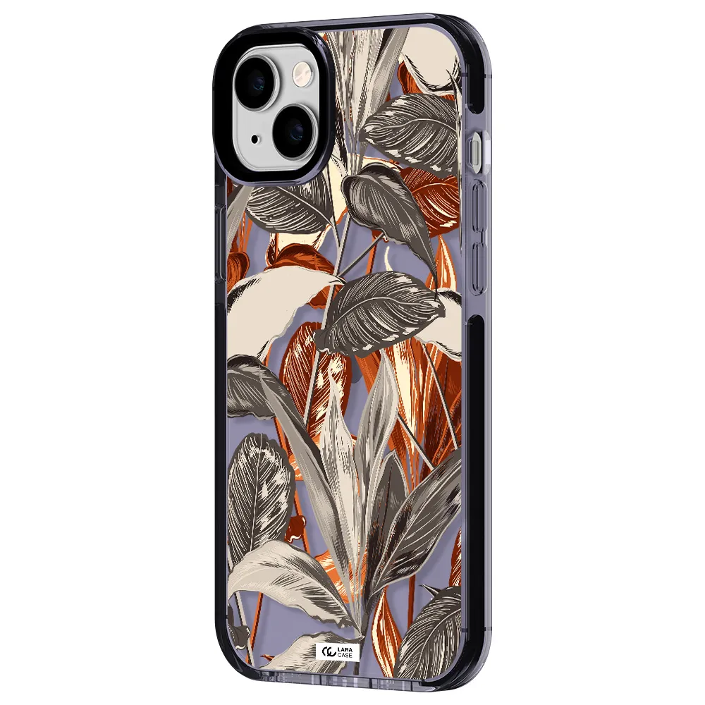 Brown Tropical Leaves Apple iPhone 14 plus impact Lilac Case