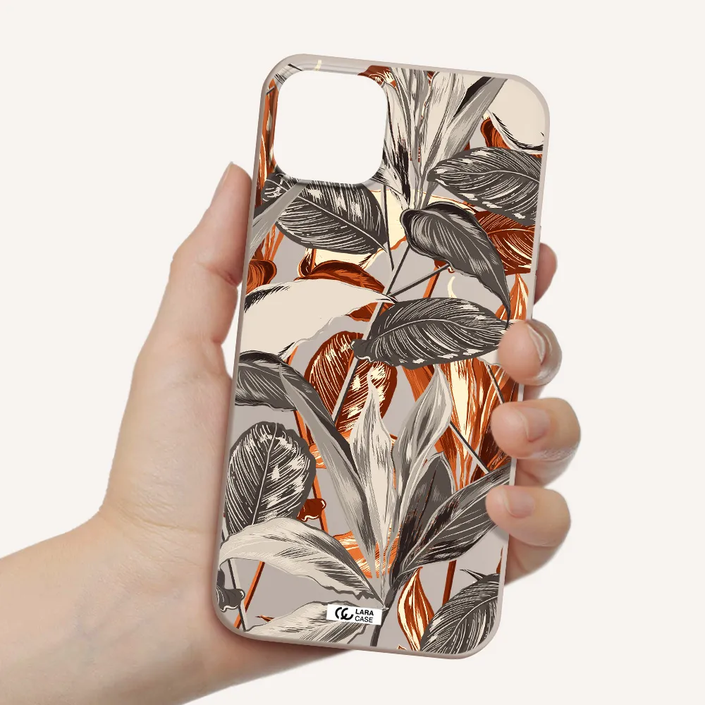 Brown Tropical Leaves Apple iPhone 14 plus Silicone Stone Case