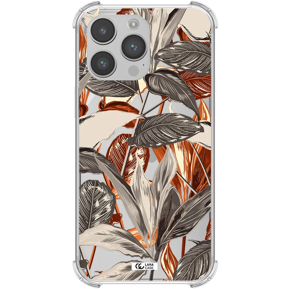 Brown Tropical Leaves Apple iPhone 14 pro Clear PC Case