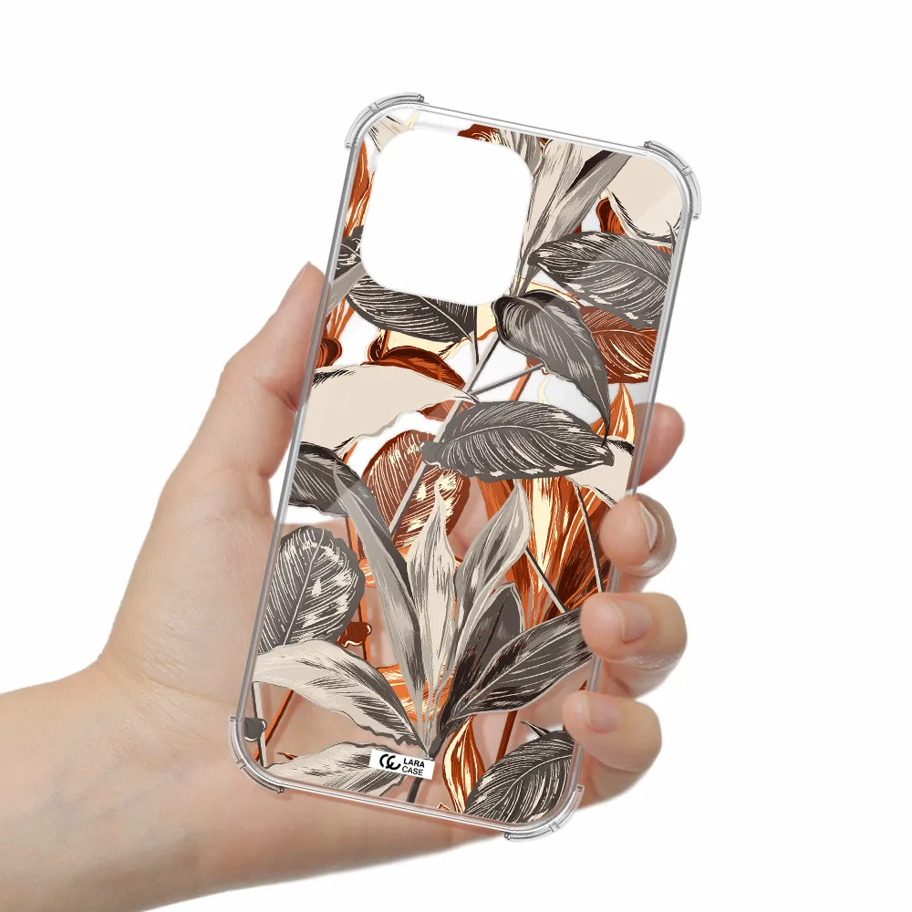 Brown Tropical Leaves Apple iPhone 14 pro Clear PC Case