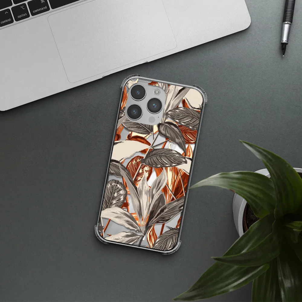 Brown Tropical Leaves Apple iPhone 14 pro max Clear PC Case