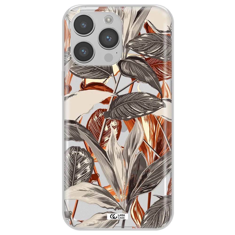 Brown Tropical Leaves Apple iPhone 14 pro max Clear TPU Case