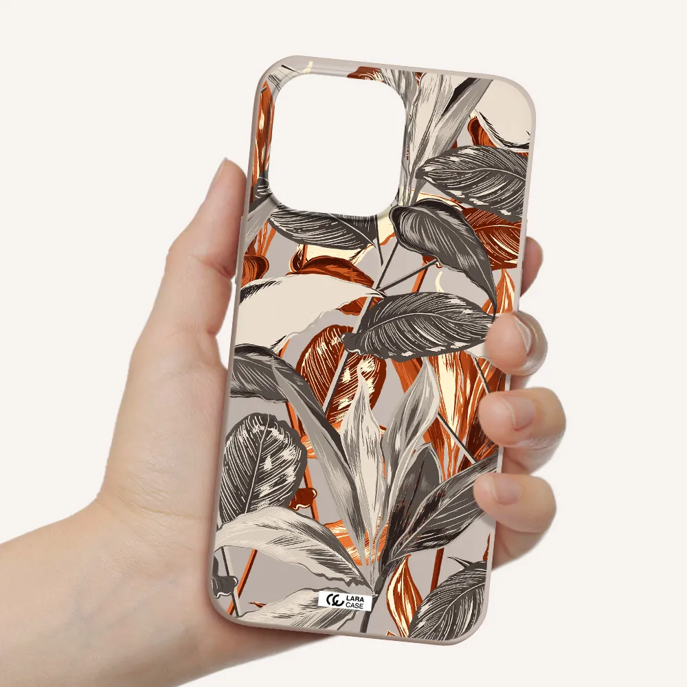 Brown Tropical Leaves Apple iPhone 14 pro max Silicone Stone Case