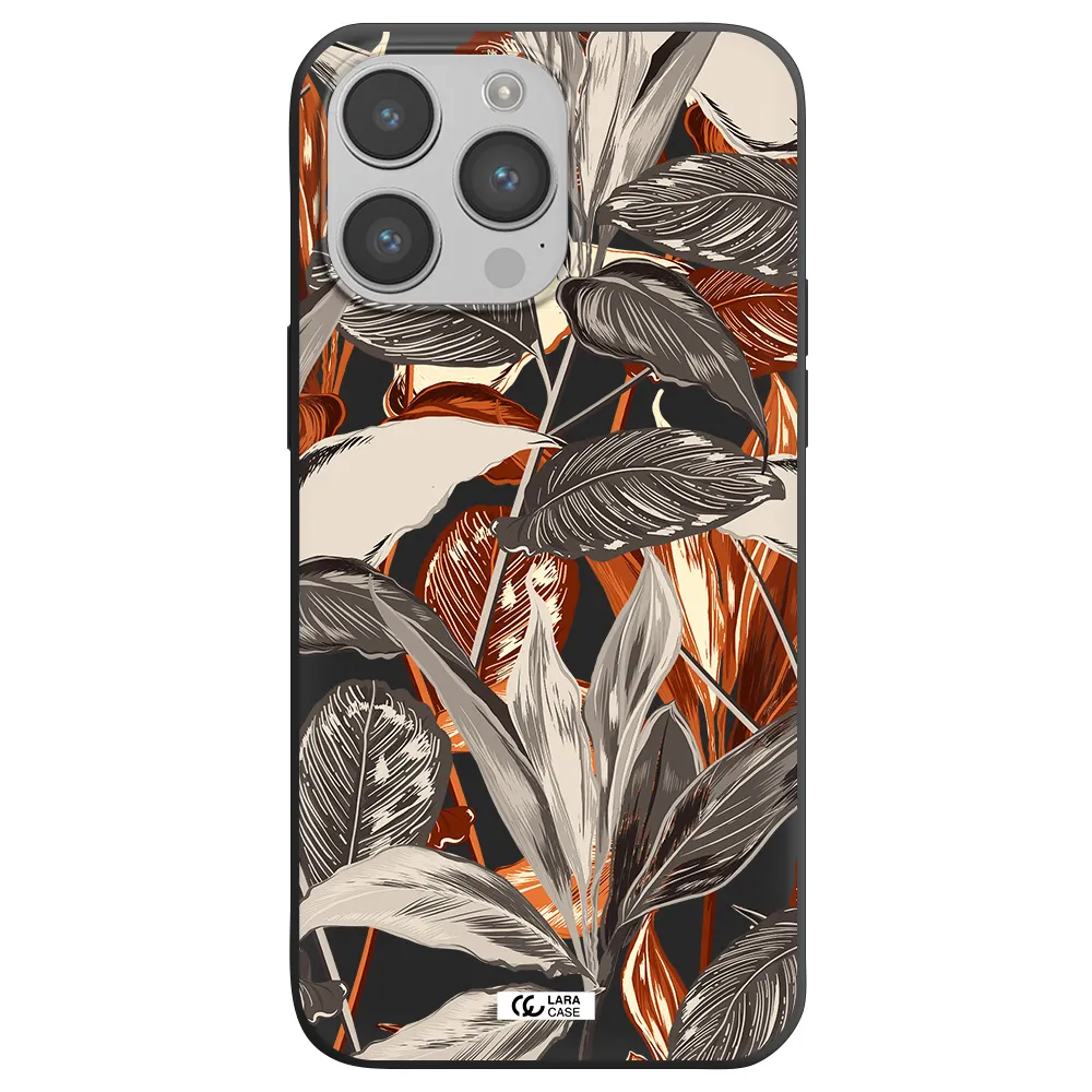 Brown Tropical Leaves Apple iPhone 14 pro Silicone black Case