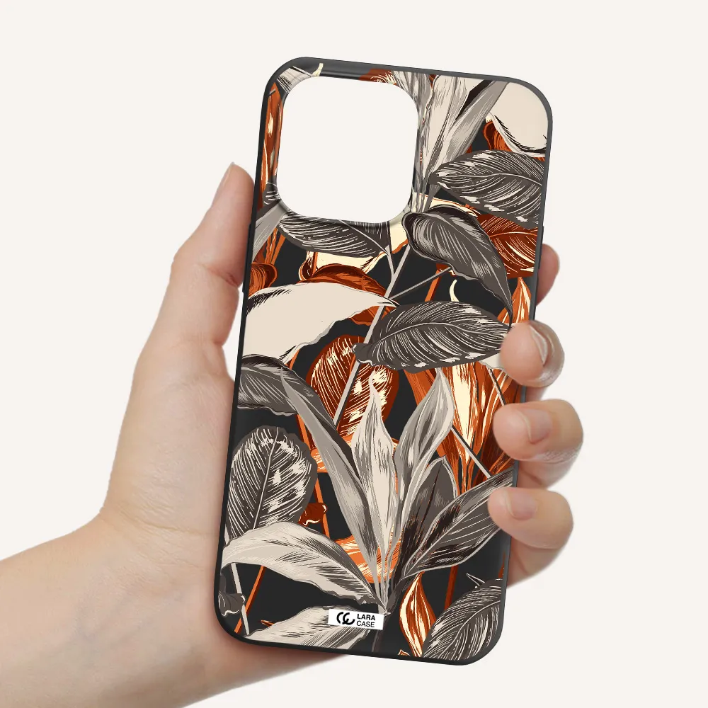 Brown Tropical Leaves Apple iPhone 14 pro Silicone black Case