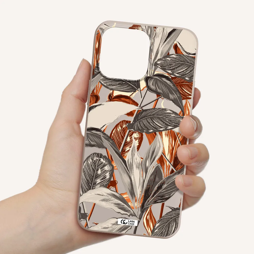 Brown Tropical Leaves Apple iPhone 14 pro Silicone Stone Case