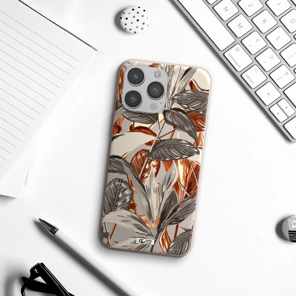 Brown Tropical Leaves Apple iPhone 14 pro Silicone Stone Case