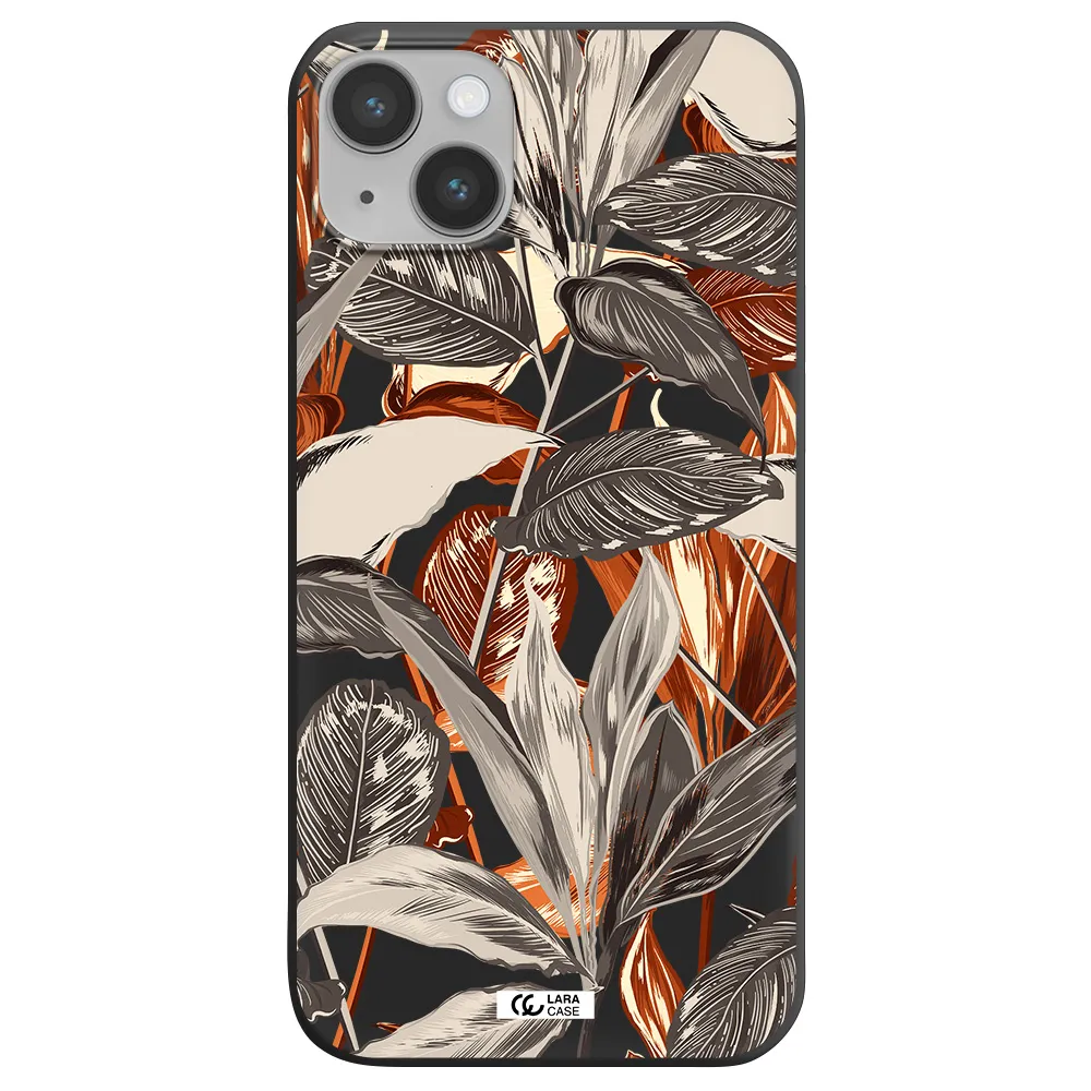 Brown Tropical Leaves Apple iPhone 14 Silicone black Case