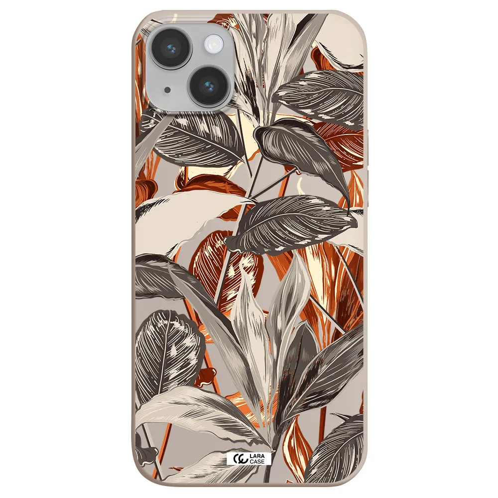 Brown Tropical Leaves Apple iPhone 14 Silicone Stone Case