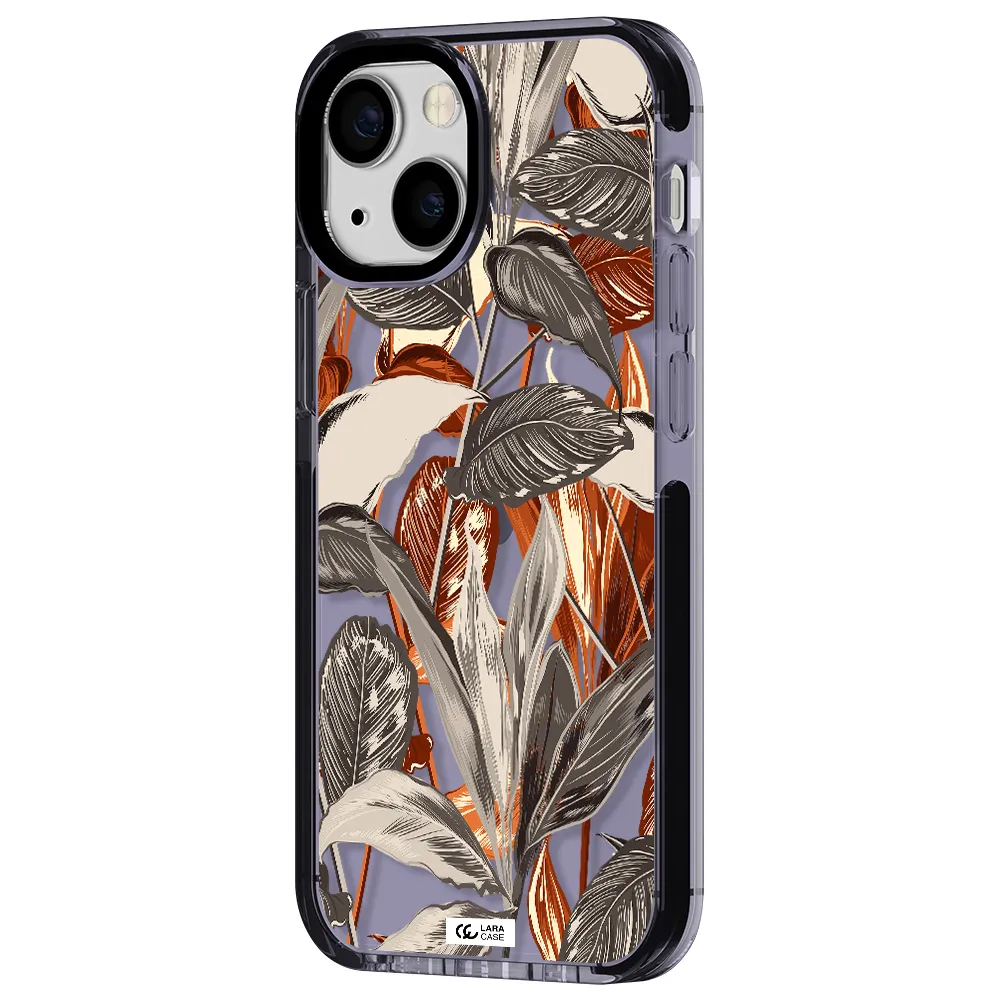 Brown Tropical Leaves Apple iPhone 15 impact Lilac Case