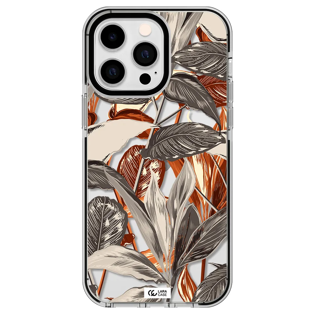 Brown Tropical Leaves Apple iPhone 15 Pro impact black border Case