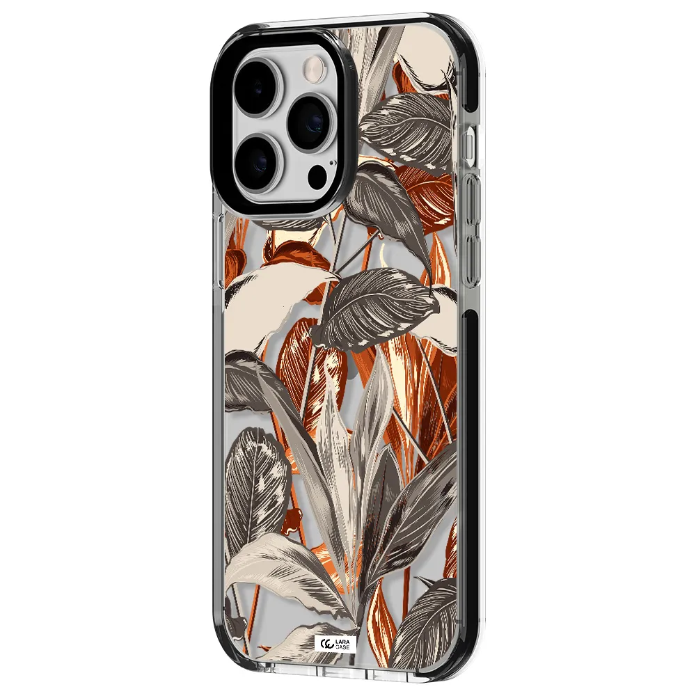 Brown Tropical Leaves Apple iPhone 15 Pro Max impact black border Case