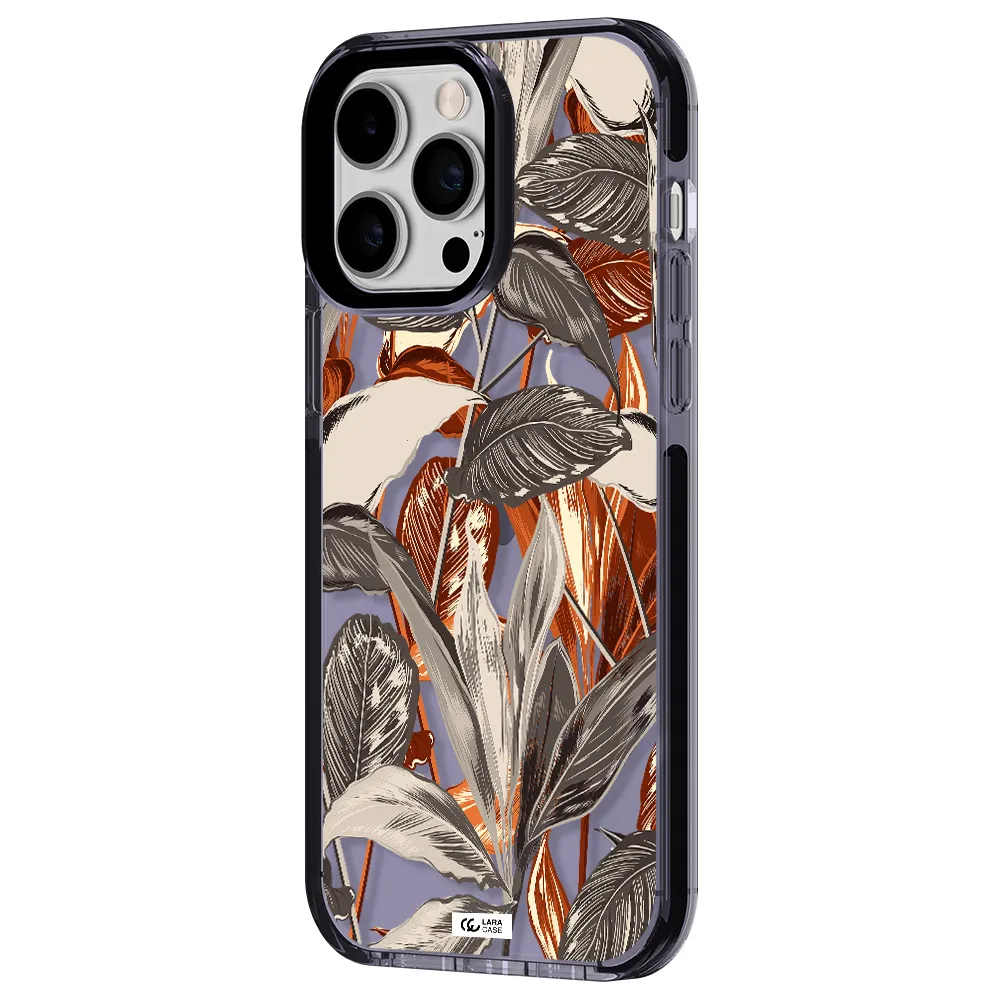 Brown Tropical Leaves Apple iPhone 15 Pro Max impact Lilac Case