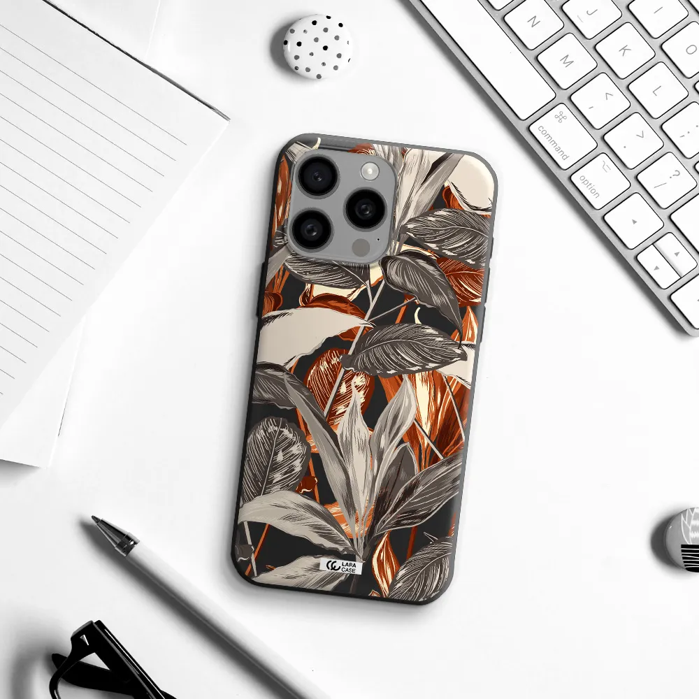 Brown Tropical Leaves Apple Iphone 15 Pro max Silicone black Case