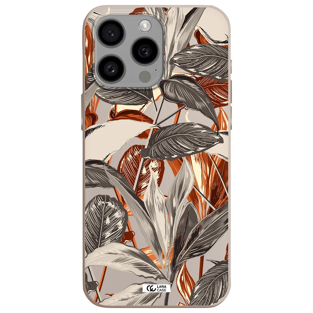 Brown Tropical Leaves Apple Iphone 15 Pro max Silicone Stone Case