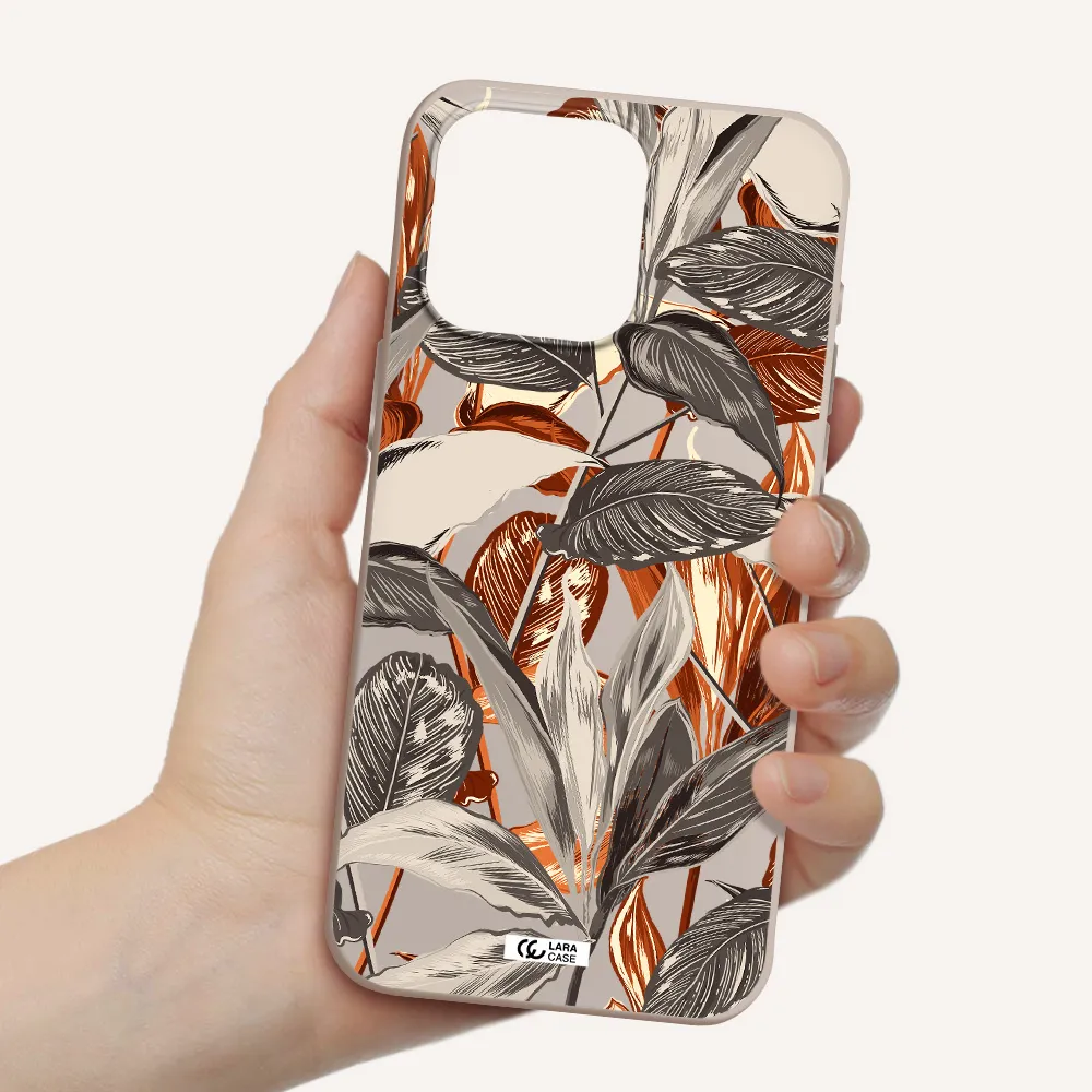 Brown Tropical Leaves Apple Iphone 15 Pro max Silicone Stone Case