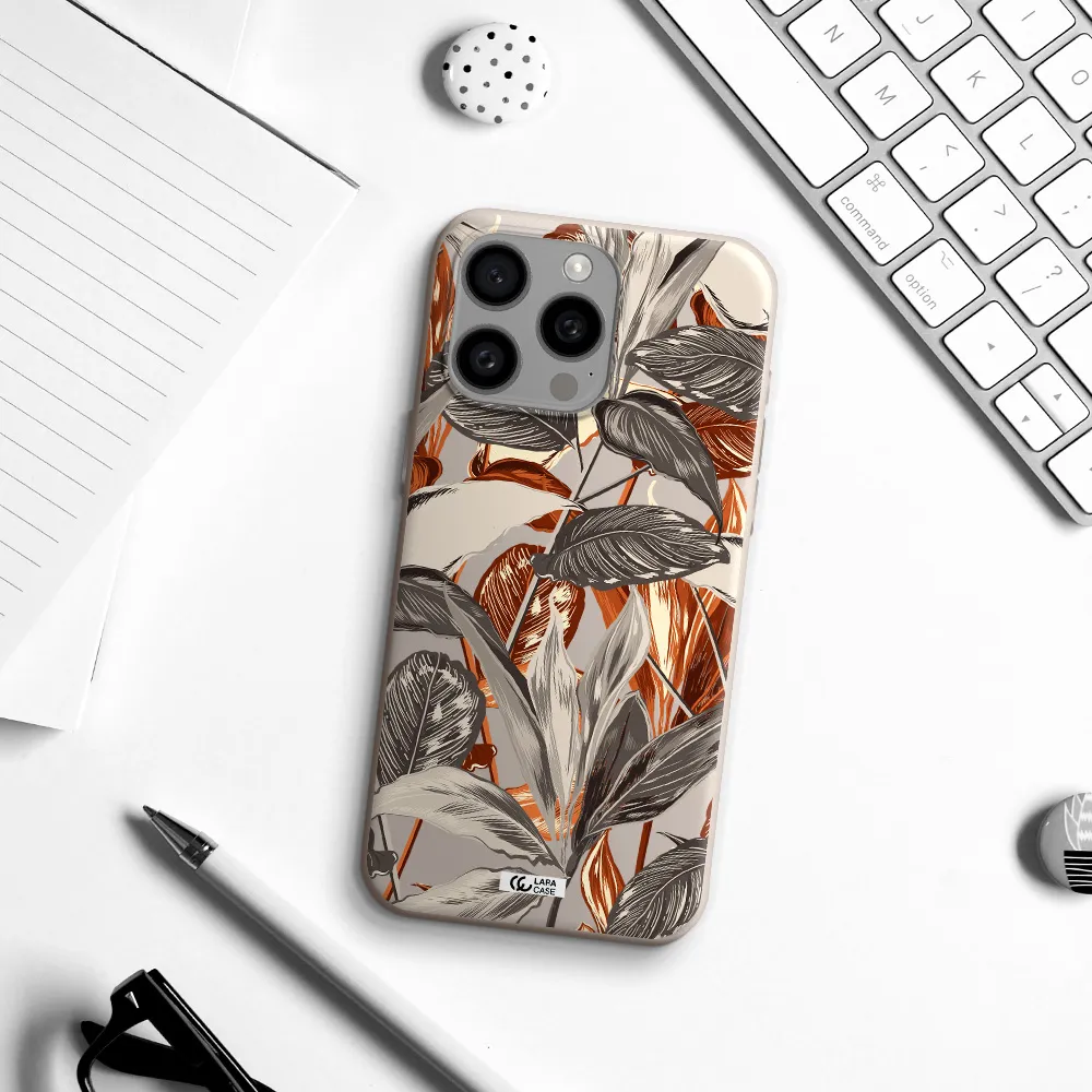 Brown Tropical Leaves Apple Iphone 15 Pro max Silicone Stone Case