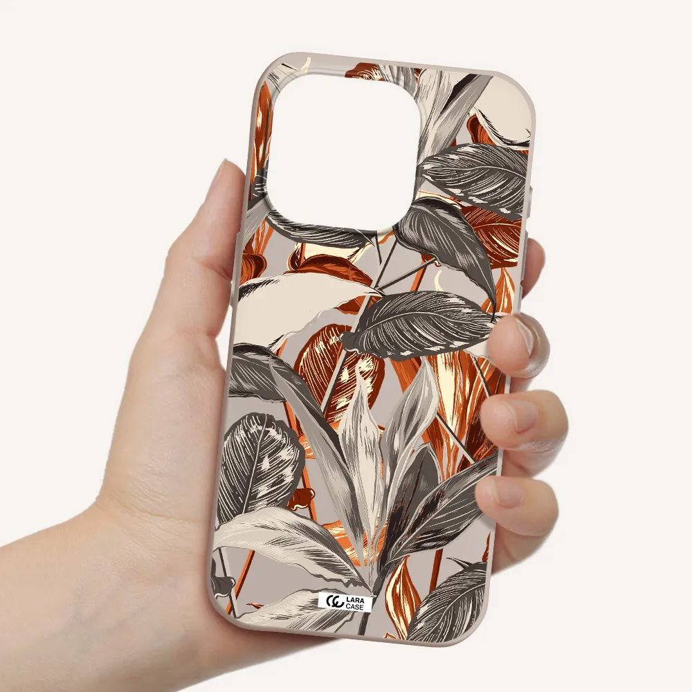 Brown Tropical Leaves Apple Iphone 15 Pro Silicone Stone Case