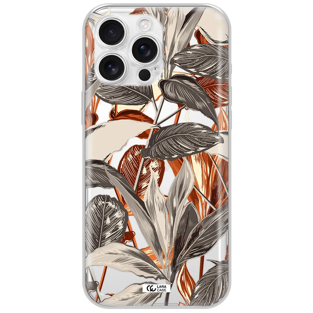 Brown Tropical Leaves Apple Iphone 16 Pro Max Clear Tpu Case