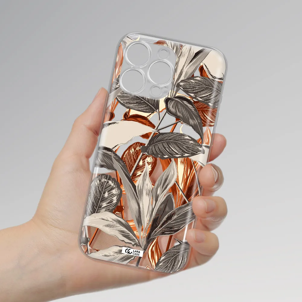 Brown Tropical Leaves Apple Iphone 16 Pro Max Clear Tpu Case