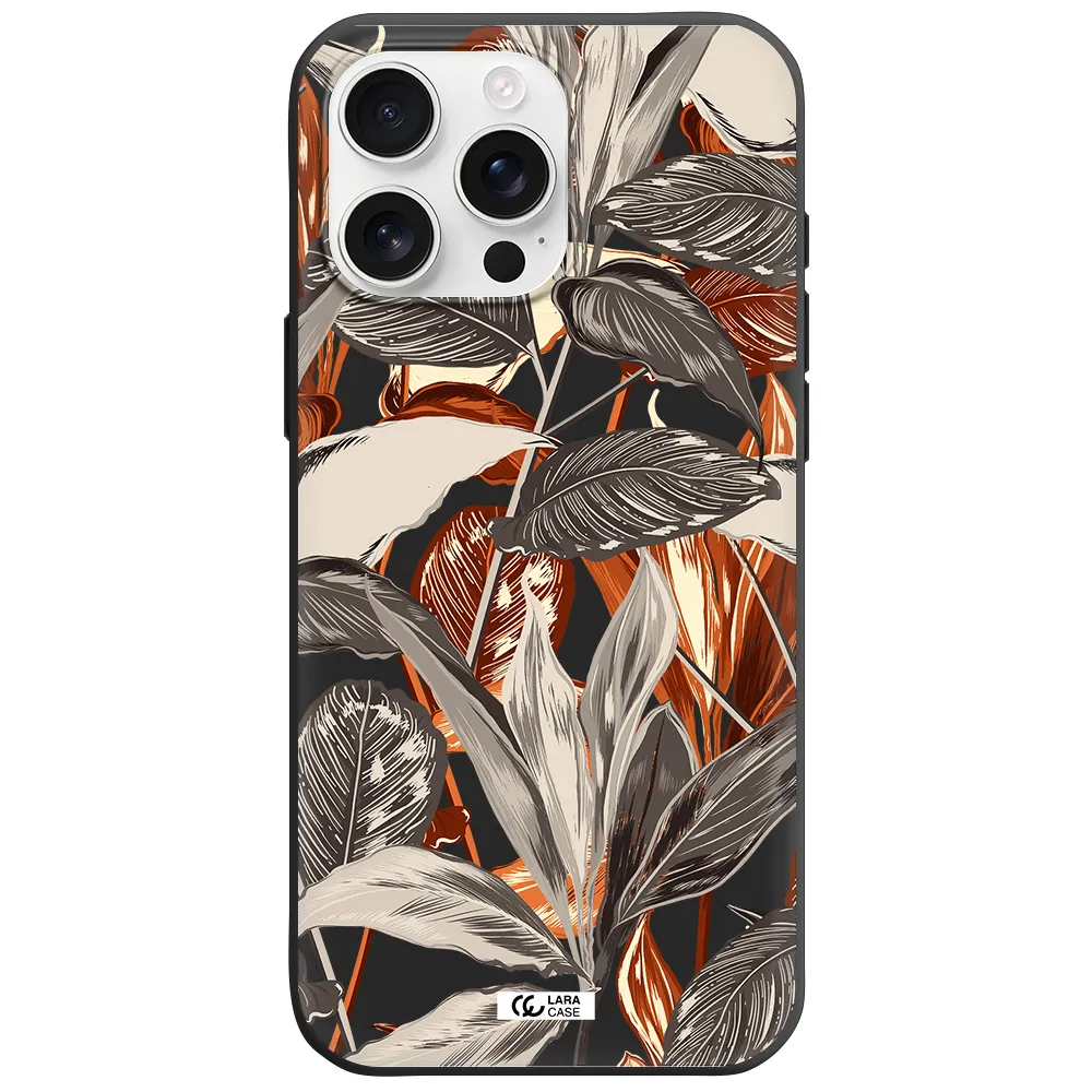 Brown Tropical Leaves Apple Iphone 16 Pro Max Silicone Black Case
