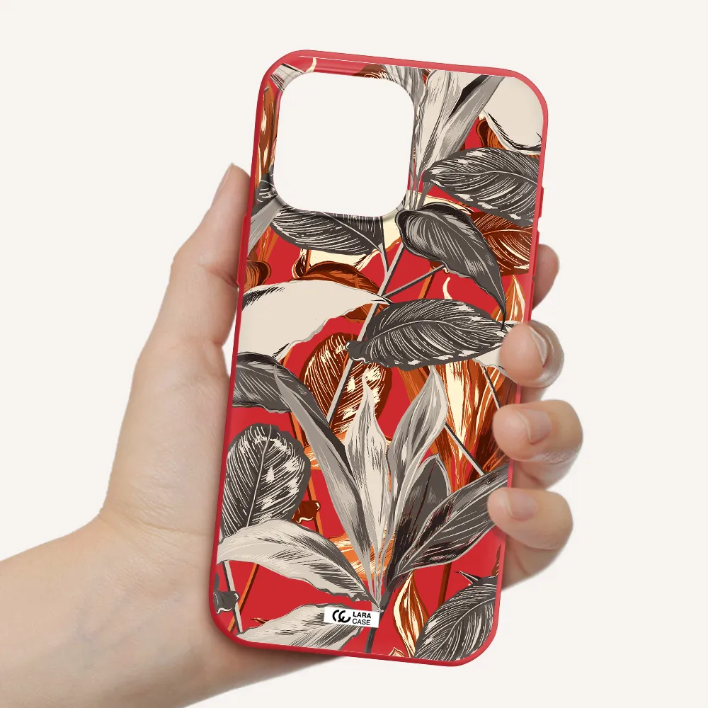 Brown Tropical Leaves Apple Iphone 16 Pro Max Silicone Imperial Red Case