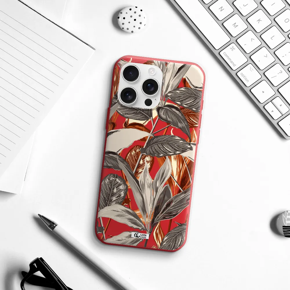 Brown Tropical Leaves Apple Iphone 16 Pro Max Silicone Stone Case