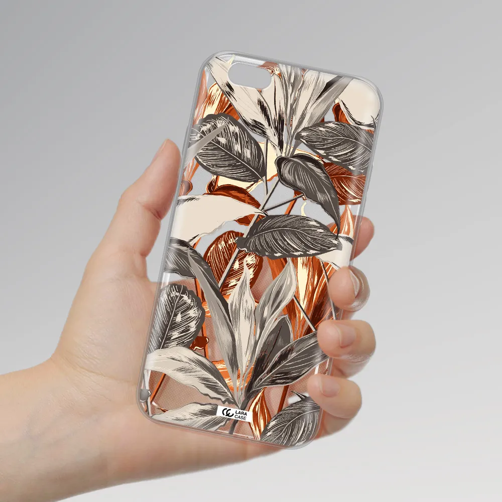 Brown Tropical Leaves Apple iPhone 6 Clear TPU Case