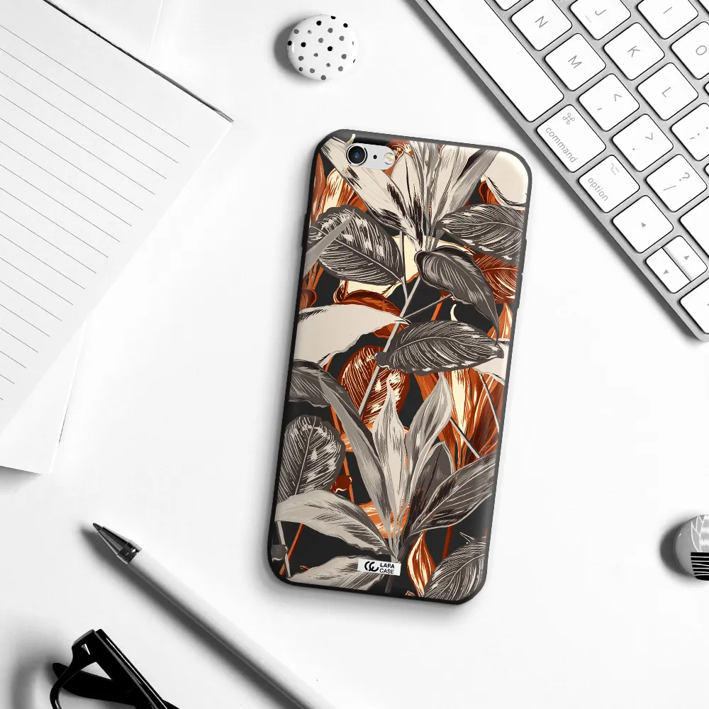 Brown Tropical Leaves Apple iPhone 6 plus Silicone black Case
