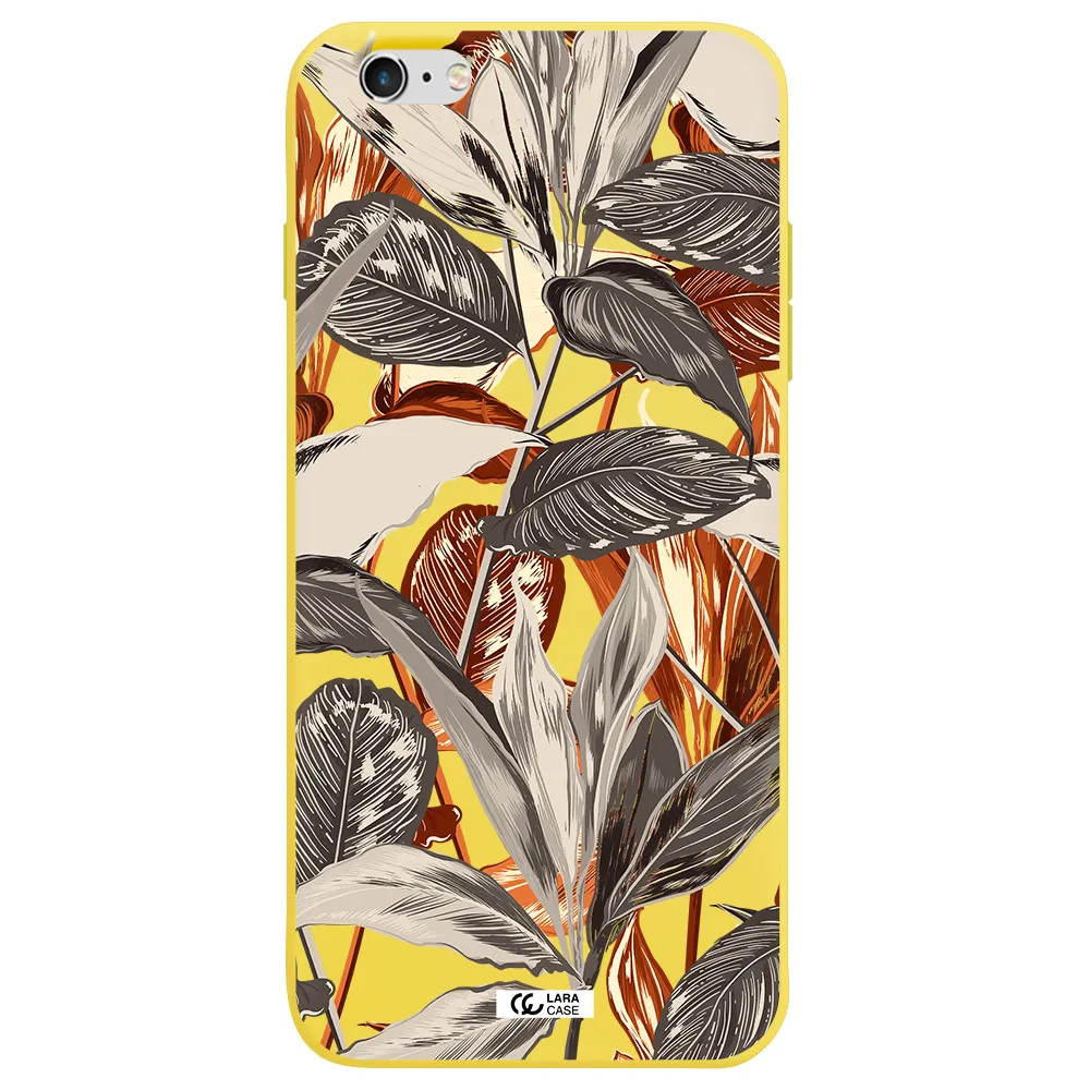 Brown Tropical Leaves Apple iPhone 6 plus Silicone canary yellow Case