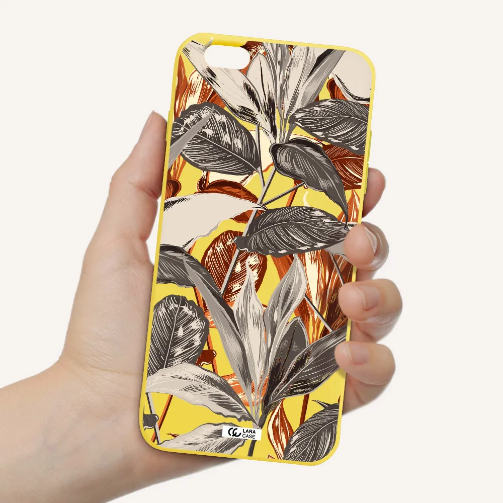 Brown Tropical Leaves Apple iPhone 6 plus Silicone canary yellow Case