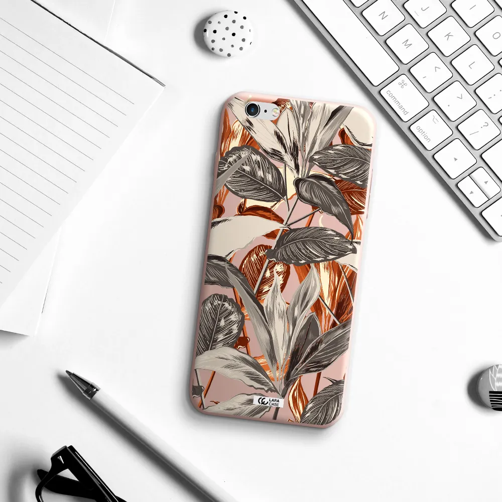 Brown Tropical Leaves Apple iPhone 6 plus Silicone pastel pink Case