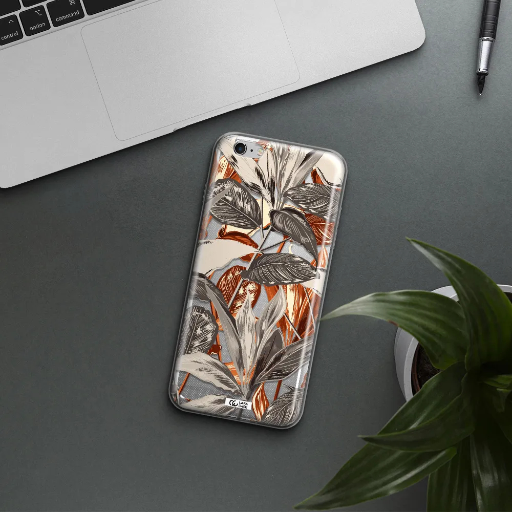 Brown Tropical Leaves Apple iPhone 6 s plus Clear TPU Case