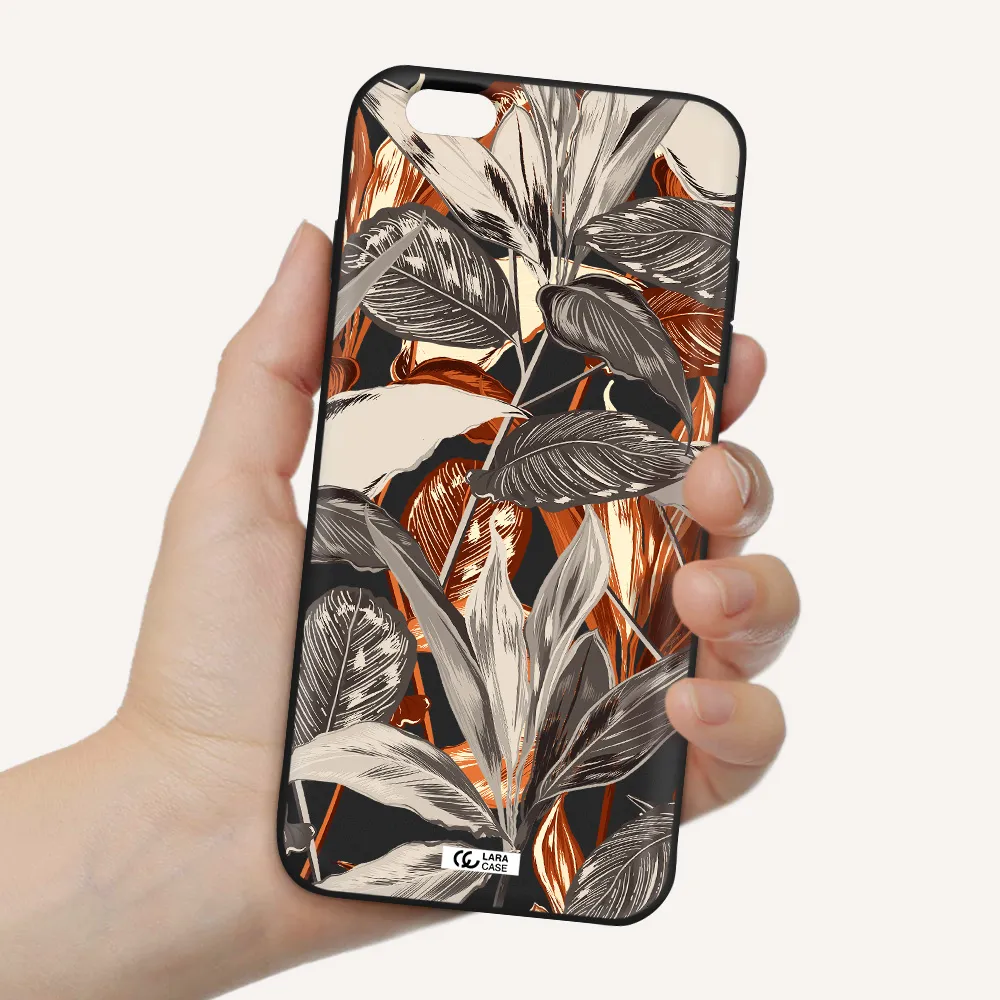 Brown Tropical Leaves Apple iPhone 6 s plus Silicone black Case