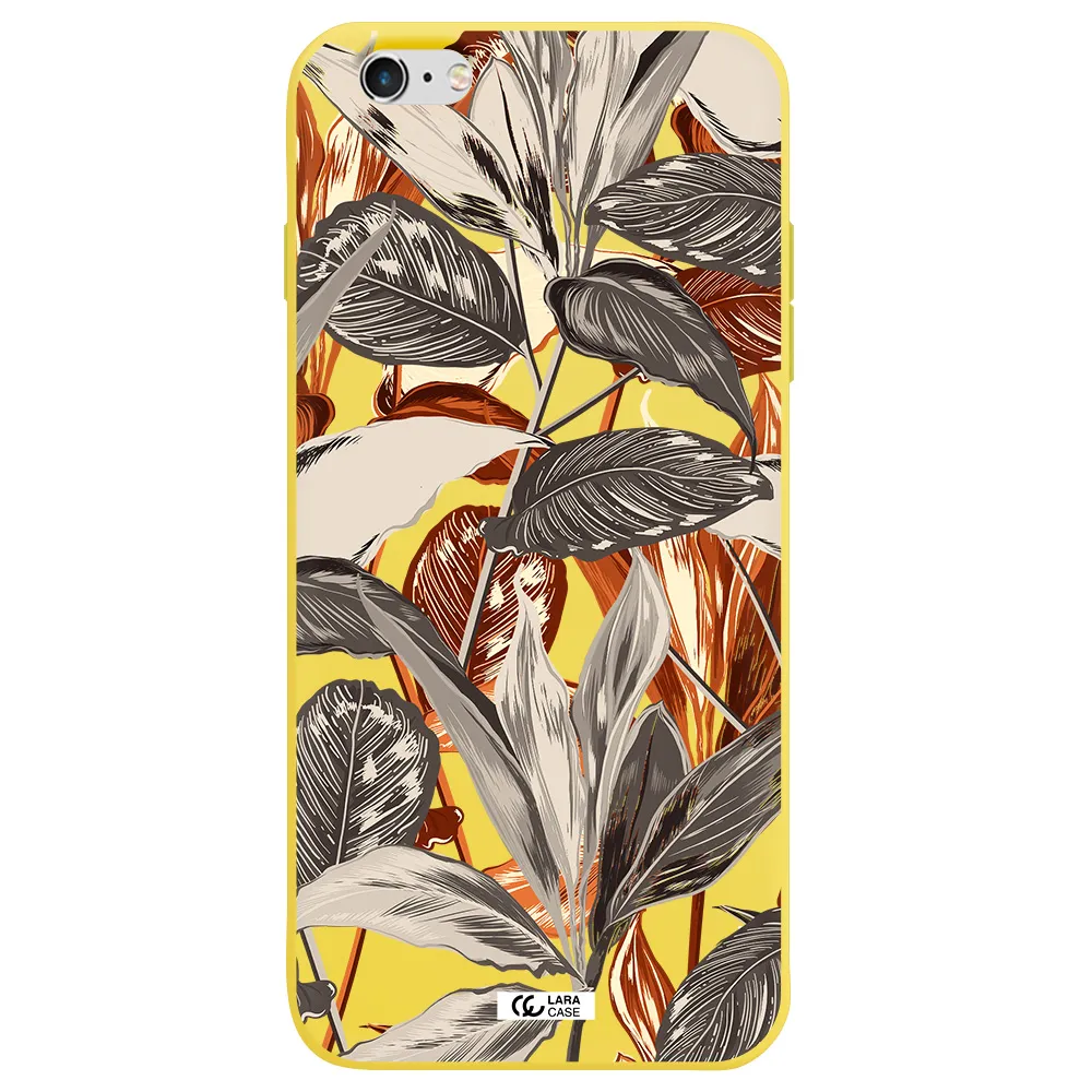Brown Tropical Leaves Apple iPhone 6 s plus Silicone canary yellow Case