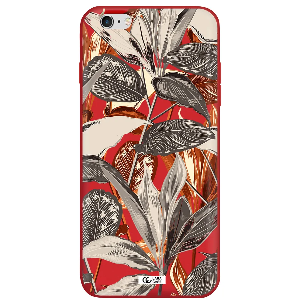 Brown Tropical Leaves Apple iPhone 6 s plus Silicone Imperial Red Case