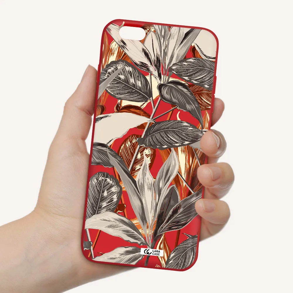 Brown Tropical Leaves Apple iPhone 6 s plus Silicone Imperial Red Case