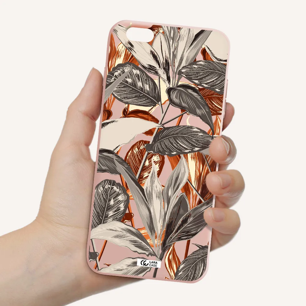 Brown Tropical Leaves Apple iPhone 6 s plus Silicone pastel pink Case