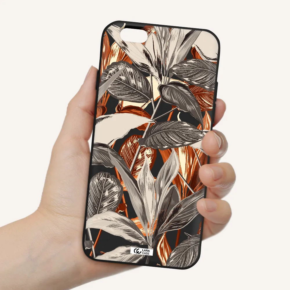 Brown Tropical Leaves Apple iPhone 6 Silicone black Case