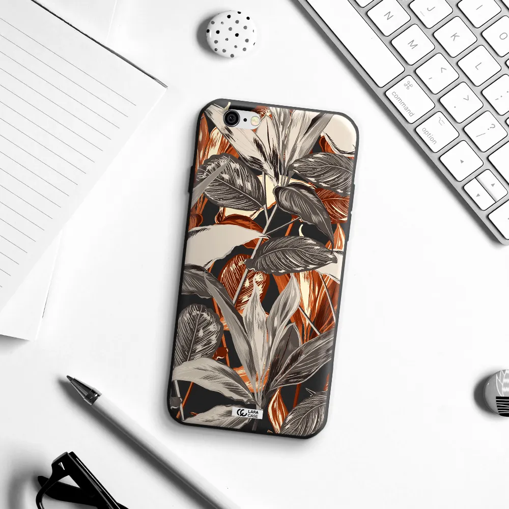Brown Tropical Leaves Apple iPhone 6 Silicone black Case