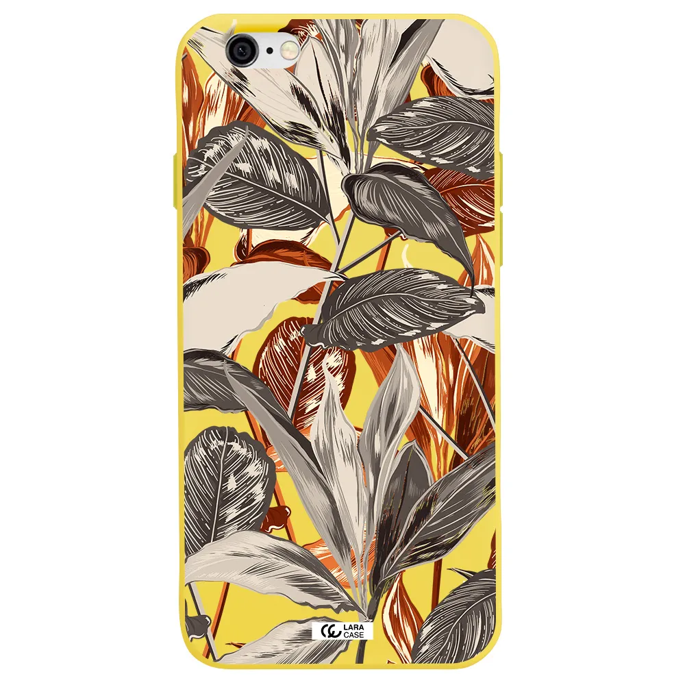 Brown Tropical Leaves Apple iPhone 6 Silicone canary yellow Case