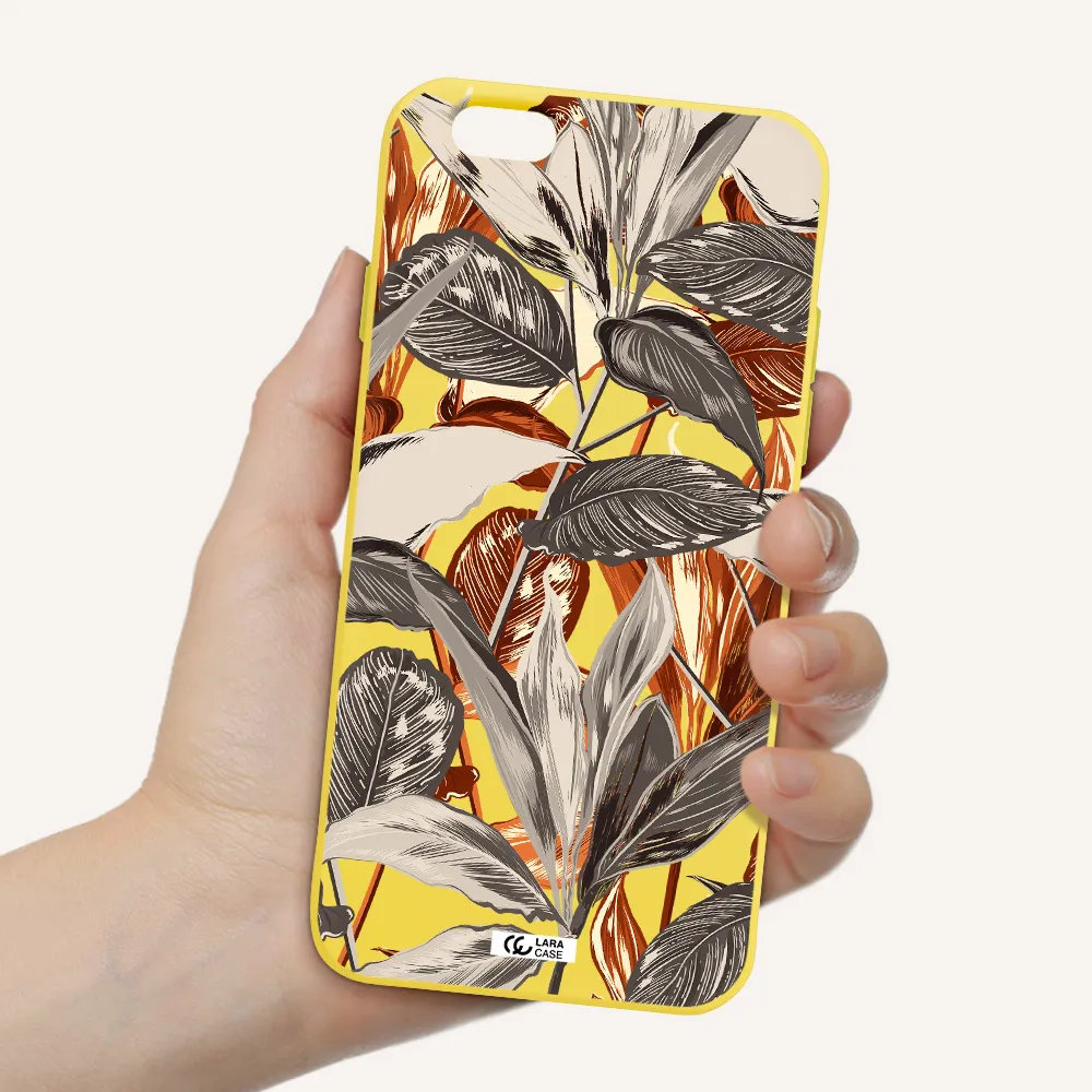 Brown Tropical Leaves Apple iPhone 6 Silicone canary yellow Case