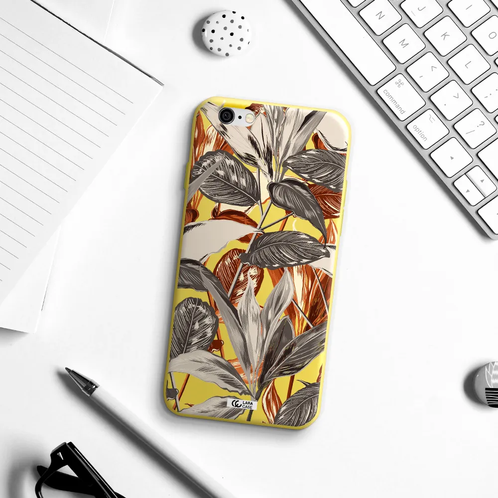 Brown Tropical Leaves Apple iPhone 6 Silicone canary yellow Case