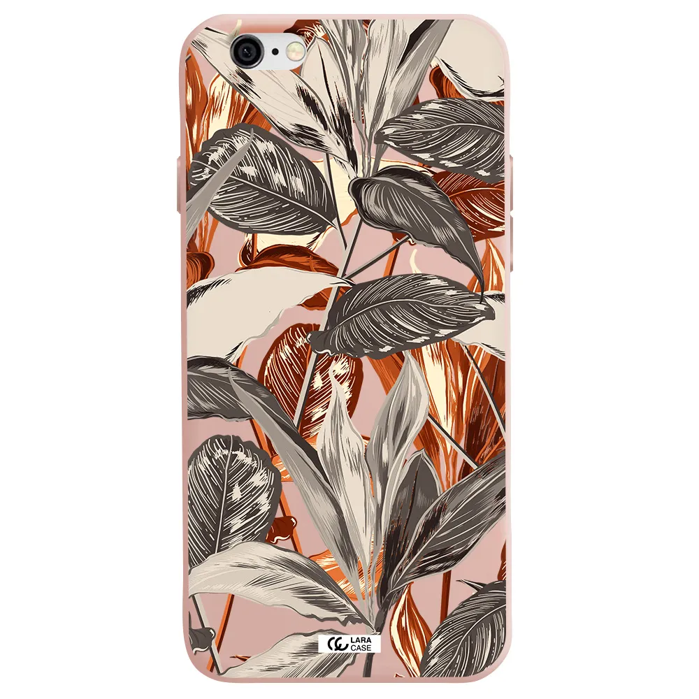 Brown Tropical Leaves Apple iPhone 6 Silicone pastel pink Case