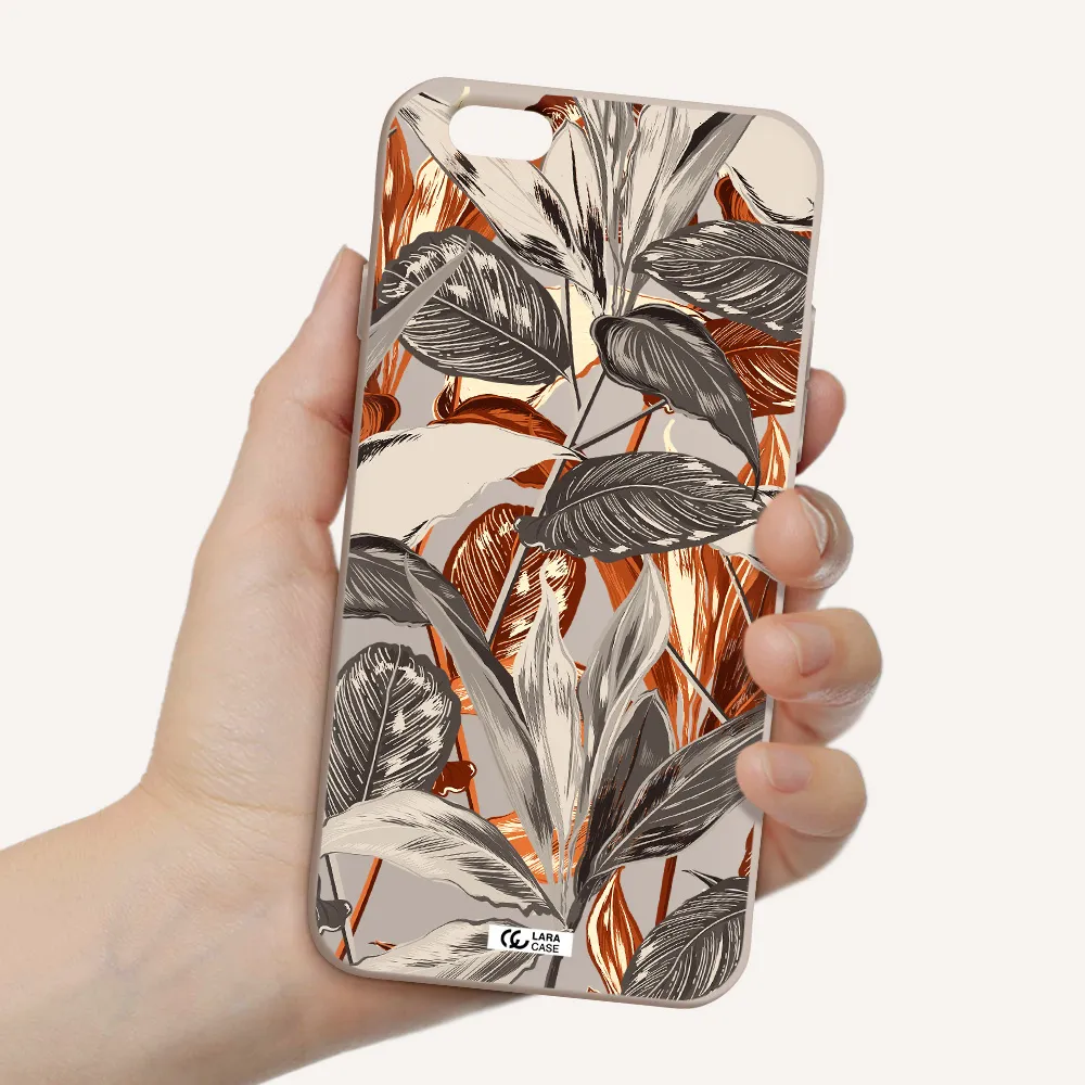 Brown Tropical Leaves Apple iPhone 6 Silicone Stone Case