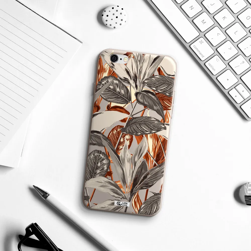 Brown Tropical Leaves Apple iPhone 6 Silicone Stone Case