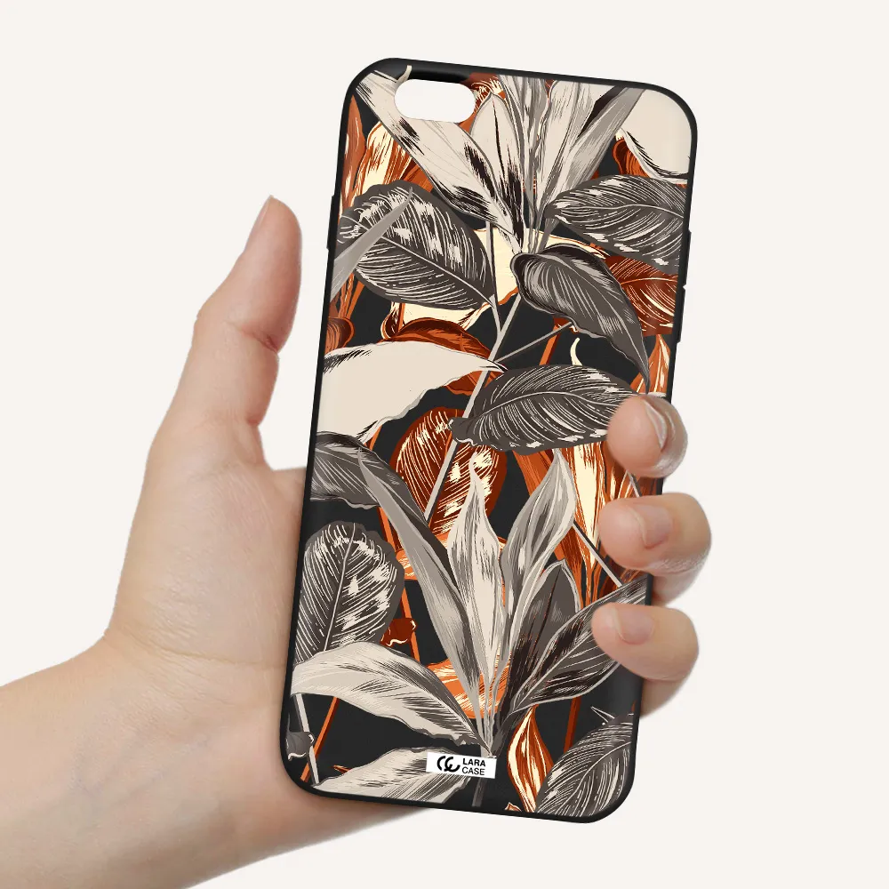 Brown Tropical Leaves Apple iPhone 6S Silicone black Case